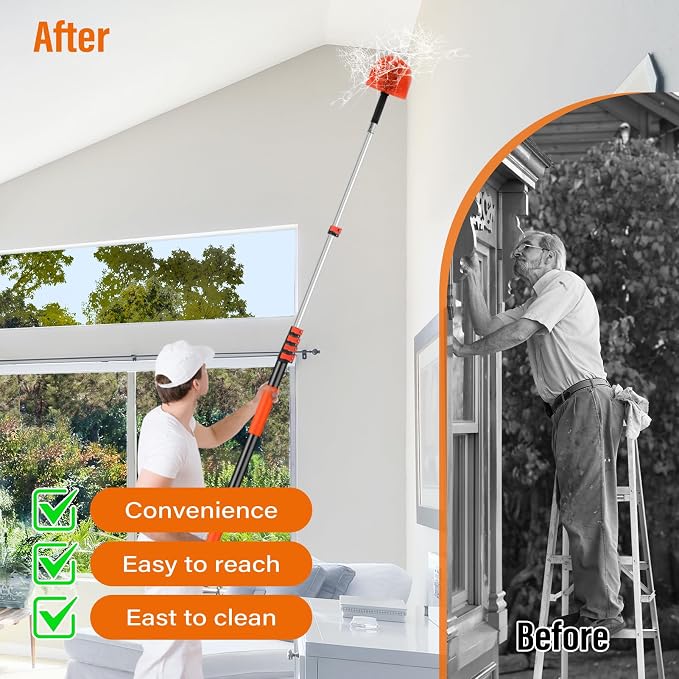 18FT Cobweb Duster with Extension Pole,Spider Web Brush with Pole | Extend 3-12FT,Spiderweb Cleaner with 4-Stage Telescopic Aluminum Pole,Spider Brush Cobweb for Outdoor & Indoor Cleaning