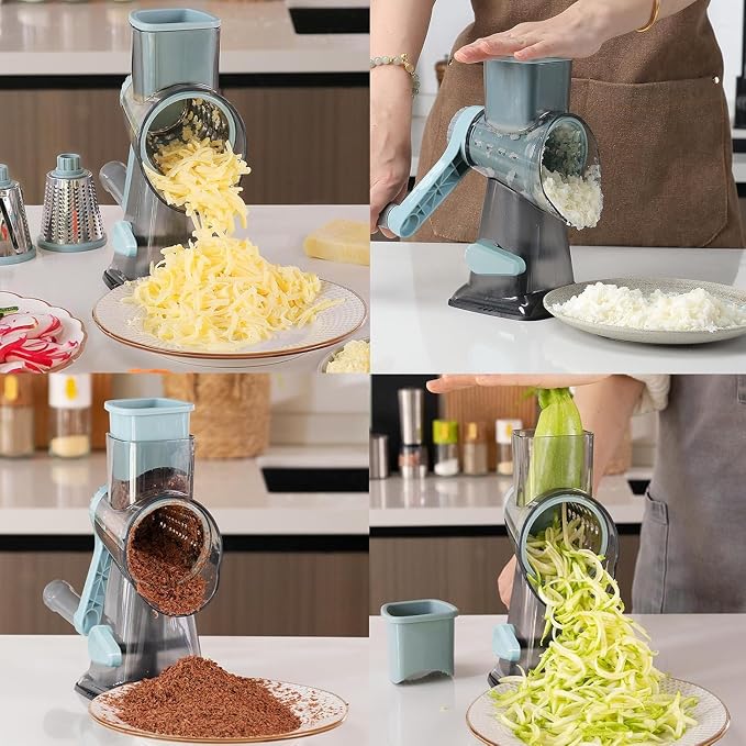 KalraMay Rotary Cheese Grater with Handle, Multifunctional Cheese Shredder | Multifunctional Shredder,Strong Suction Cup Base,Fast and Efficient Cutting,Detachable Parts,Safe Operation,Easy to Rinse