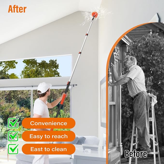 26 FT Cobweb Duster with Extension Pole,Spider Web Brush | Spiderweb Cleaner with Pole Extend 5-20FT,4-Stage Telescopic Aluminum Pole,Spider Brush Cobweb for Outdoor & Indoor