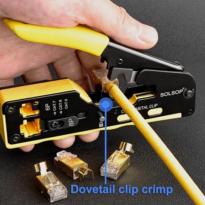 Solsop Pass Through RJ45 Crimp Tool Kit All-in-One Ethernet Crimper | Cat7 Cat6 Cat5 Crimping Tool with Network Cable Tester, 50-Pack Cat6 RJ45 Pass Through Connector, 50-Pack Connector Boots