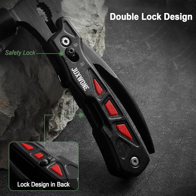 12-in-1 Pocket Knife Multitool with Hammer, Pliers & Screwdriver | Includes a saw, dual safety locks and nylon sheath for secure, organized carry on camping, hiking and DIY trips.