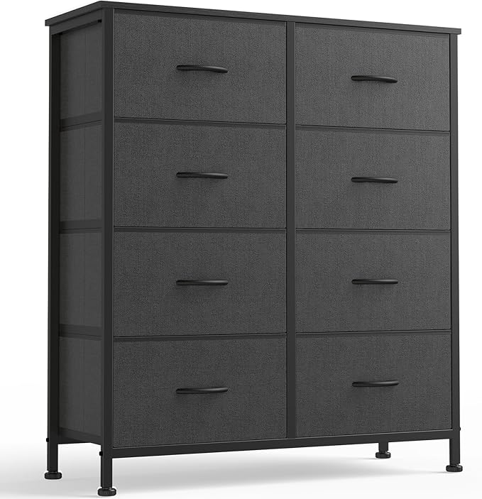 OLIXIS 8 Drawer Storage Dresser for Bedroom, Closet Organizers Units | Fabric Dresser with Wooden Top, Chest of Drawers Clothes Storage, Tower Cabinet, TV Stand Furniture, Grey