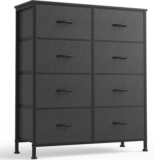OLIXIS 8 Drawer Storage Dresser for Bedroom, Closet Organizers Units | Fabric Dresser with Wooden Top, Chest of Drawers Clothes Storage, Tower Cabinet, TV Stand Furniture, Grey