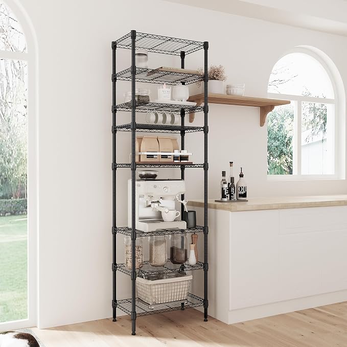 IZEUK 8 Tier Adjustable Metal Storage Shelving Unit, Heavy Duty Standing Rack Organizer for Kitchen, Pantry, Laundry Room, Garage or Basement, 2000 lbs Capacity, 23.6 W x 13.8 D x 79.5 H, Black