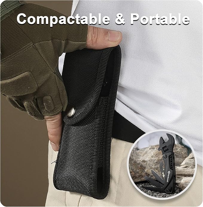 Multitool Wrench Wide Jaw Opening Cmaping Gear, Gift for Him and Her, 12 in 1 Multi Purpose Pocket Size EDC Gadget With Screwdriver Cutting Saw Bottle Opener for Maintenance, Camping and DIY