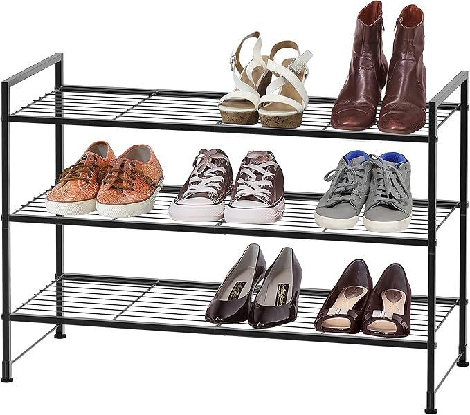Simple Houseware 3-Tier Stackable Wired Grid Shoe Rack, Black | 9 Pairs of Shoes Storage Organizer for Closet, Entryway, Garage & Corridor