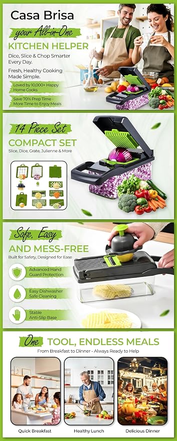Vegetable Chopper - 14 In 1 Multifunctional Food Chopper with Container - Vegetable Cutter with Container for Salad - Kitchen Gadgets & Essential Kitchen Tool Set for Onion, Potato, Fruits & Veggies