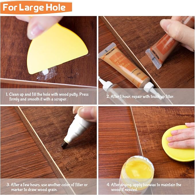 Wood Furniture Repair Kit- Set of 28 - Touch Up Markers | Fillers with Wood Putty - Repair Scratch, Cracks, Hole, Discoloration for Wooden Door, Floor, Table, Cabinet