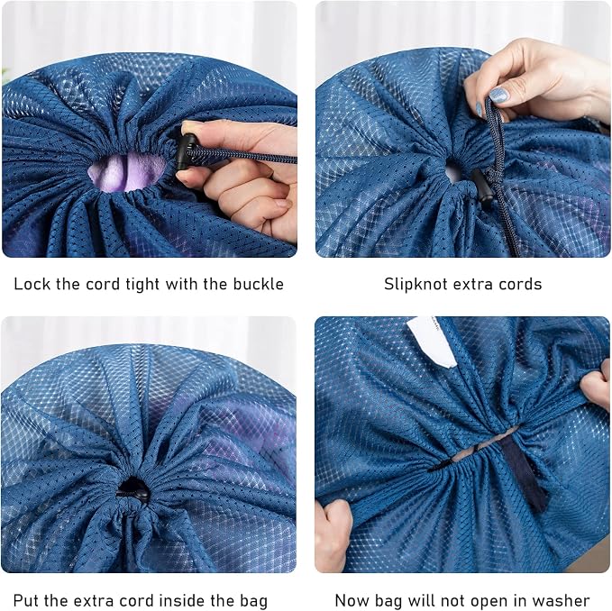 2 Pack Heavy Duty Diamond Mesh Laundry Bag, 30x36", Blue | Drawstring & ID Tag, Breathable Mesh, Machine Washable, Commercial Grade, , For College Dorms, Travel, Sports Equipment