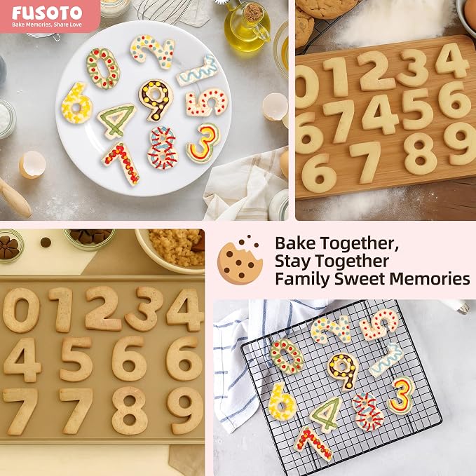 FUSOTO 9PCS Number Cookie Cutters Set, Birthday Numbers 0-8(6 Reverses to 9), Stainless Steel Cookie Cutters for Baking, Number Shaped Baking Tool for Homemaking Biscuits, Cookie, Dough
