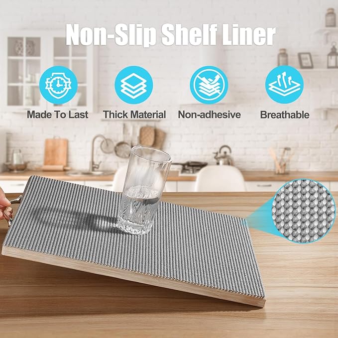 Songrey Non-Slip Shelf Cabinet and Drawer Liner, 20IN x 10FT, Dark Gray | No Adhesive Residue, Strong Grip, Thick PVC Mat, for Kitchen Shelves, Bathroom Drawers, Home Essentials, Snip to Fit