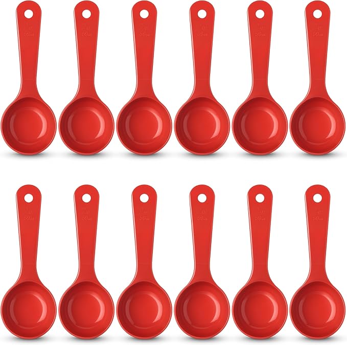 Carlisle FoodService Products Measure Miser Solid Measuring Spoon with Short Handle, 2 Ounces, Red (Pack of 12)