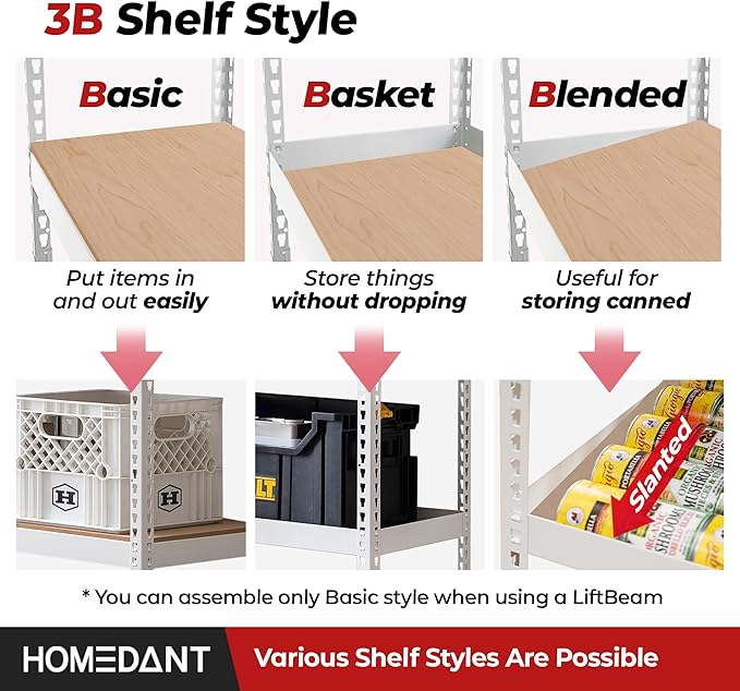 HOMEDANT 47.7" W Deep 5 Tier Heavy Duty Garage Shelving Adjustable Metal Rack Storage Shelves Standing Shelf Unit Organizers Industrial Warehouse Basement White 2Pack