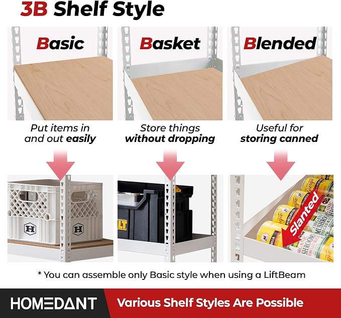 HOMEDANT 47.7" W Deep 5 Tier Heavy Duty Garage Shelving Adjustable Metal Rack Storage Shelves Standing Shelf Unit Organizers Industrial Warehouse Basement White 1Pack