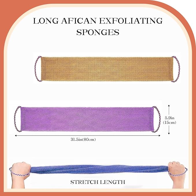 African Net Sponge Authentic - 3 Pcs Exfoliating Net Sponge with Mit Engmaschigem Design for Body & Back Scrubber, 31.5-Inch Long Bath Sponge for Shower, Skin Smoothing Washcloth (Pink, Yellow, White)