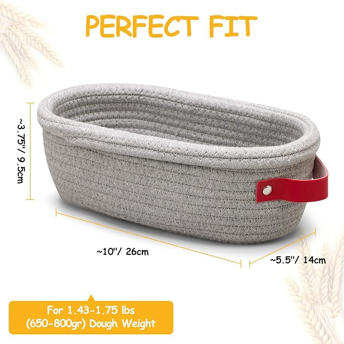 Dimpola Banneton Bread Proofing Basket - Cotton Oval Banneton Basket Set of 2 Sourdough Proofing Baskets Round Proofing Bowls Handmade Rattan Baskets and Liners