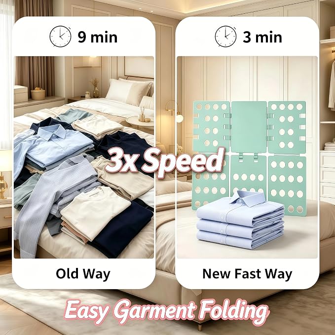 Shirt Folding Board, Shirt Folder - Folds Hoodies, Jeans & Shirts, Cyan | Quick garment folding, heavy duty for thick clothes, for adults & kids, compact foldable design, no assembly required