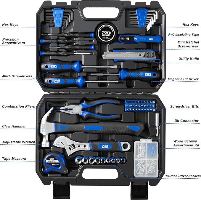 Prostormer 160-Piece Tool Set, General Household Tool Kit, Blue | Includes Portable Toolbox, Mixed Tools for Garage, Office, College Dorm, DIY & Everyday Repairs