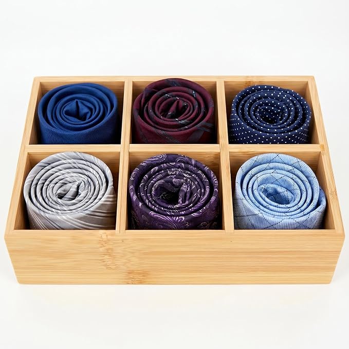 Closet Drawer Organizer Divider - 2 Pack Bamboo Holders Organizers | for Clothes Storing Ties, Handkerchiefs, Socks Organizers