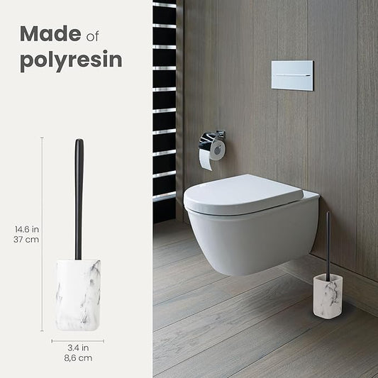 Vigar Zense Toilet Brush and Holder Set, Toilet Bowl Brush with Polyresin Stone Holder, Bathroom Sets for Bathroom Decor and Accessories, White Marble