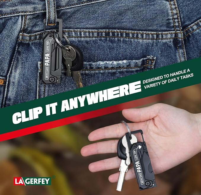 Papa Gifts for Christmas - Gifts for Papa, Keychain Multitool with 1.8inch Blade - Fathers Day Birthday Gift for Papas - Small Knife for Every Day Carry, Portable Tool for Camping, Hiking