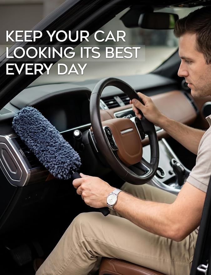 TAKAVU Car Duster Kit, Ultra Soft Microfiber, Lint & Scratch Free | Includes Storage Bag & Unbreakable Handle, Removes Pollen & Dust, Exterior & Interior for SUV & Home
