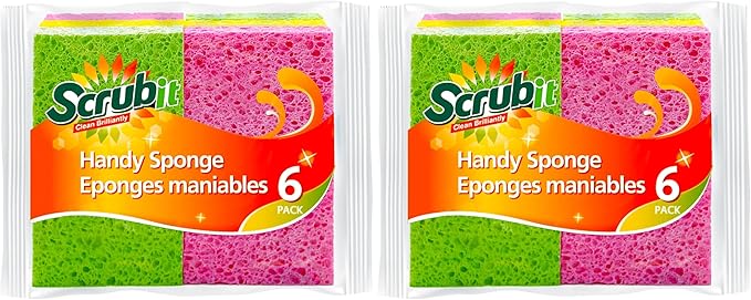 SCRUBIT Cellulose Scrub Sponge - Kitchen Cleaning Sponges for Dishes, Pans, Pots & More- 12 Pack Dishwashing Sponges - Colors and Packaging May Vary