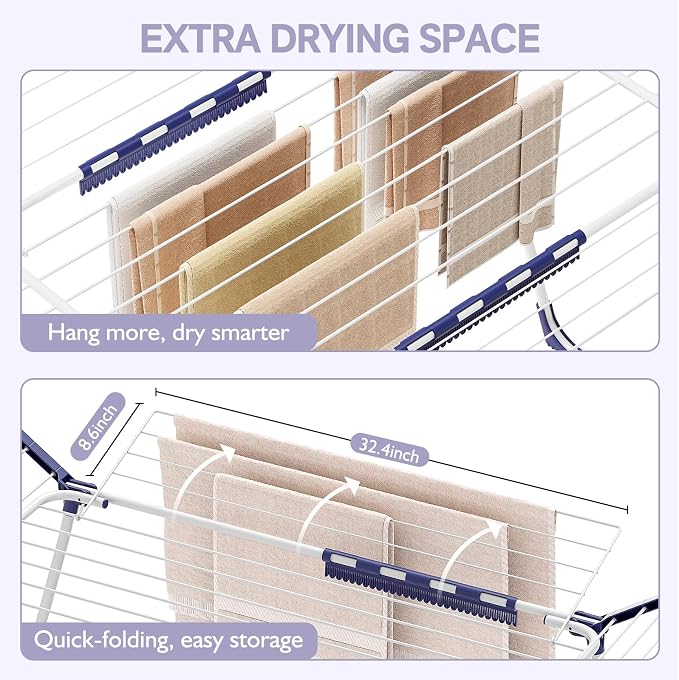 APEXCHASER Clothes Drying Rack, Drying Rack Large Space with 4 Wings | Foldable Design, 5 Drying Spaces, Spacious Design with 4 Frame Supports, Folds Flat for Storage, Rust-resistant Coating