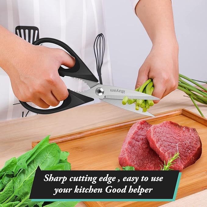 iBayam All Purpose Kitchen Shears Heavy Duty - Stainless Steel Kitchen Shears With Protective Sheath, Soft Grip Handle, Food & Meat Scissors, Home, Kitchen, Dining Utility Gadgets/Essentials/Utensils