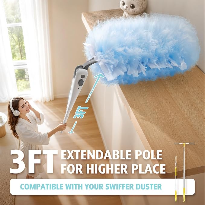 30 Count Duster Kit Refills with 3 ft Extendable Handle for Swiffer | Heavy Duty 3 ft Extendable Handle Duster Kit for Swiffer Duster, Disposable Microfiber Feather Dusters for Cleaning