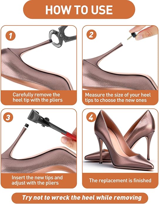 Heel Replacement Tips, 3 Colors to Choose, Durable Non-Slip High Heel Caps with Optional 6" Heel Pliers