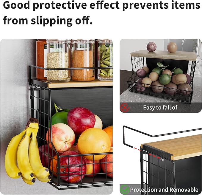 TIDIIABODE Magnetic Shelf for Fridge 2 Pack, Large Container Magnetic Spice Rack for Refrigerator, Fruit Potato and Onion Storage Bins, Magnetic Basket with Wood Lid, Kitchen Counter, Cabinet
