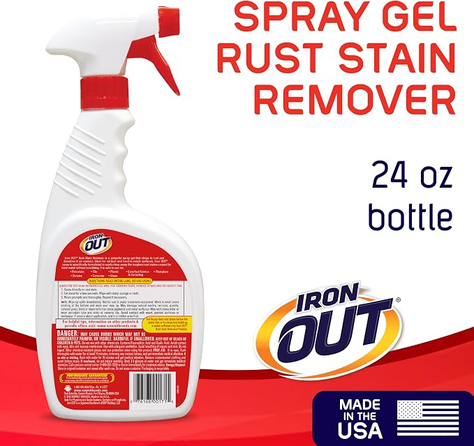 Iron OUT Rust Stain Remover Spray with Cling, No-Scrub Cleaner, 24 oz | No-Scrub Clinging Gel Dissolves Orange Rust Stains on Contact for Bathrooms, Kitchens, Tile & Laundry, Made in USA