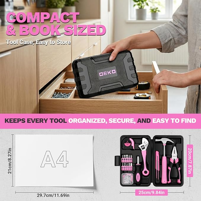 DEKOPRO 86PCS Pink Tool Set Household DIY Tool Kit for Women with Storage Toolbox, Small Compact Hand Tool Box Set for Home Use, DIY, Apartment, Office & Home Repair