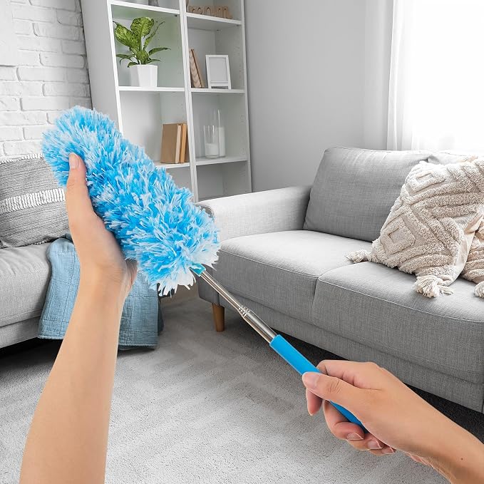 Tanlade 36 Pcs Microfiber Feather Duster for Cleaning, Extendable 13-31 Inch Ceiling Fan Duster with Bendable Head, Washable Tools for Ceiling Fans, Furniture, Car, Cobwebs (Bright Color)
