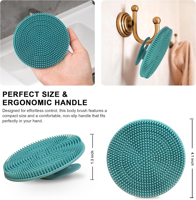 INNERNEED Food Grade Silicone Body Scrubber Gentle Exfoliating Brush for Women Men Deep Clean for All Skin Types, More Hygienic and Well Lather (Dark Green+Pink)