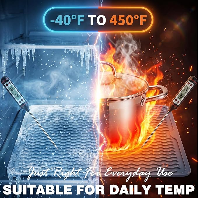 2 Pack Caketime Silicone Dish Drying Mat for Kitchen Counter Heat Resistant Quick Dry Pads Hot Dishes Waterproof with Under Sink Rack Soap Holder Coffee Accessories Women Gifts 12"x12" Light Gray