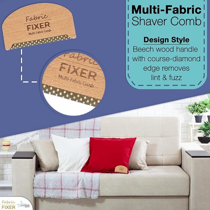 Cashmere Pill Remover Comb & Multi Fabric Shaver Depilling Sweater Fuzz Comb Set (Cedar & Beech Wood) Wool Pilling Remover for Delicate Clothing Fabrics, Furniture, Pillows, Sheets by Fabric Fixer