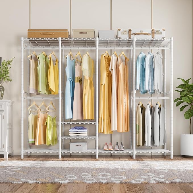 VIPEK V40 Heavy Duty Clothes Rack, 1110lb Capacity Sturdy Metal Garment Rack, Clothing Rack with 6 Shelves & 4 Hang Rods, Adjustable Open Wardrobe Closet Organizer for Bedroom/Apartment/Retail, White