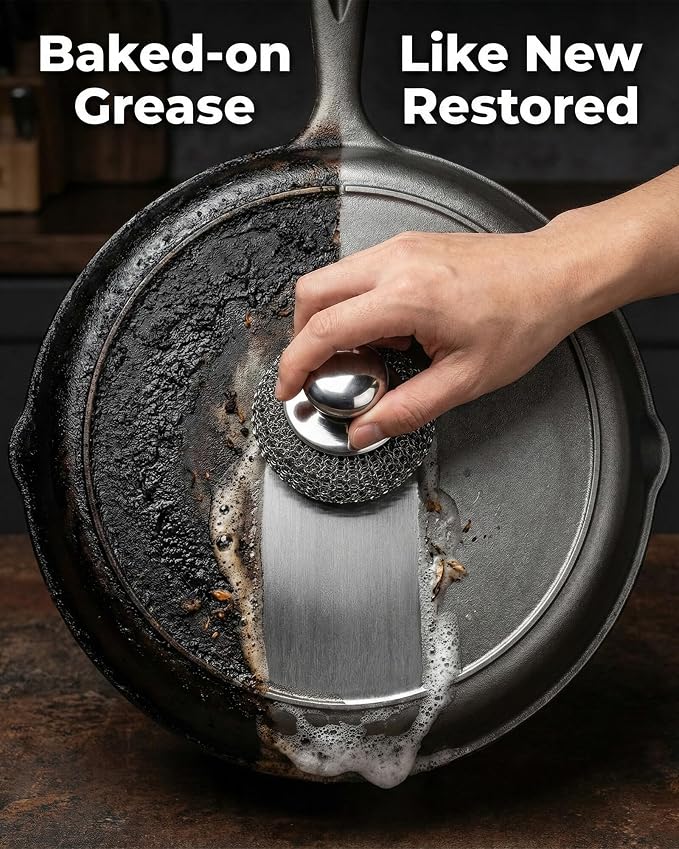 6 Pcs Stainless Steel Wool Scrubber – Heavy Duty Metal Scouring Pads for Kitchen, Cast Iron Pan & Grill – Rust Resistant, Non-Splintering,Odor Free Wire Sponges for Tough Grease & Burnt Food