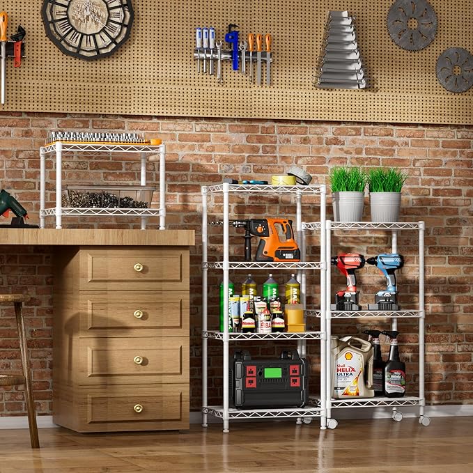 SINGAYE Small Wire 2 Shelves Pantry Metal Shelf Floor Organizer Under Desk | Armoire Adjustable Floor Kitchen Narrow Organizer Rack Shelving Short Square Stackable Standing Storage Tier Under Unit