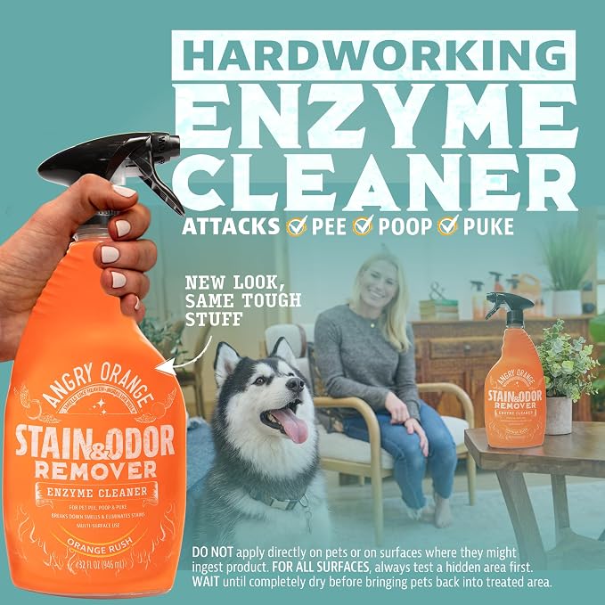 ANGRY ORANGE Stain & Odor Remover - 32oz Pet Urine Enzyme Cleaner - Enzymatic Dog & Cat Pee Destroyer and Odor Eliminator - NEW Orange Rush Scent Cleaning Solution for Home