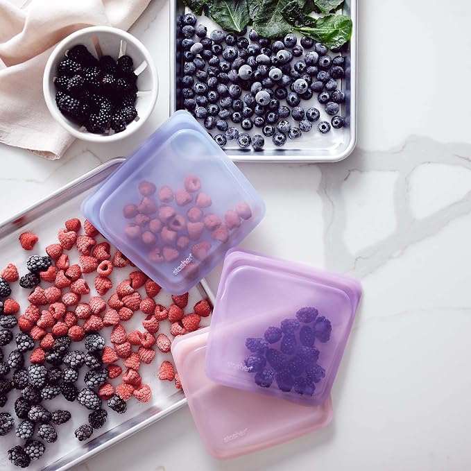 Stasher Premium Reusable Silicone Food Storage Bag, Sandwich, Purple, 28 oz | Food-Safe Silicone, Leak-Free, BPA-Free, Eco-Friendly, Freezer, Microwave, Dishwasher, Oven Safe, Meal Prep, Lunch Container