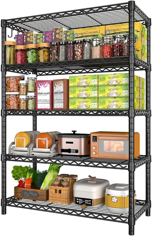5 Tier Wire Metal Shelving: Adjustable Pantry Storage Shelves, NSF Bakers Rack Heavy Duty Garage Shelving Unit, Utility Shelf Organizer for Closet, Kitchen, 72" H x 36" W x 14" D, Black