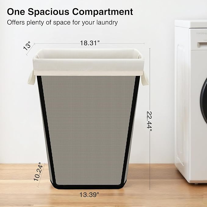 STO STO 75L Laundry Hamper, Space Saving Freestanding Clothes Basket with Iron Frame, Dirty Clothes Storage Bin with Removable Washable Liner for Bedroom, Bathroom, Dorm, Closet, Apartment, Beige