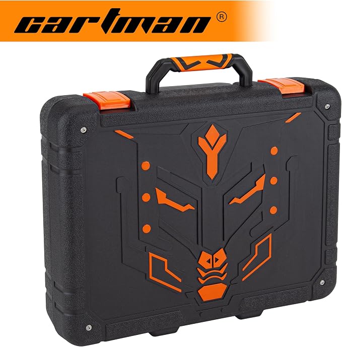 CARTMAN Orange 198-Piece 12V Cordless Drill Tool Combo Kit | Complete DIY repair tools for home, office & garden maintenance, professional household tool set with robot style storage box