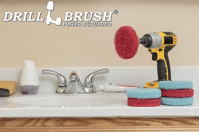 Bathroom Accessories - Cleaning Supplies - Bath Mat - Shower Door Cleaner | Drill Brush - Scrub Pads - Spin Scrubber Pad Kit - Hard Water Stain Remover - Shower Cleaner - Tub Cleaner - Glass Cleaner