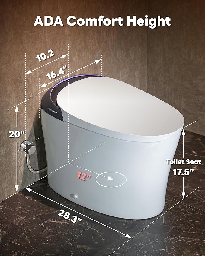 CANEST Smart Toilet with ADA Chair Height, Foam Dispenser, 1.1/1.6GPF Dual-Flush Bidet Toilet, 12" Rough-in, One Piece Toilet, Eco Mode, Auto Open/Close, Warm Water/Dryer, Self-Cleaning, Deodorization