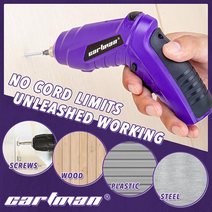 CARTMAN 149PCS Tool Set, Purple Cordless Screwdriver, Home Repair Tool Kit | Complete tool assortment with cordless screwdriver for home repairs, office fixes, furniture setup crafting, and daily tasks.