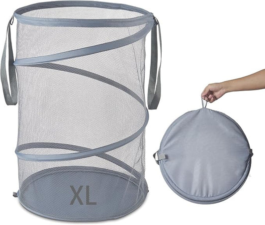 Seiritex Mesh Popup Laundry Hamper 115L Collapsible Laundry Basket Extra Large Capacity Foldable Clothing Storage Basket with Handles 26 H x 18 W x 18 L (Gray)